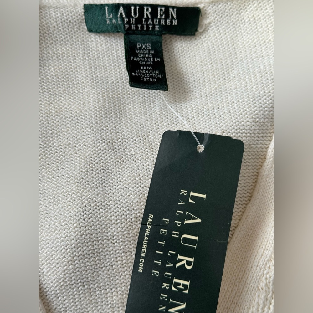 New Lauren Ralph Lauren PXS Green Label Cream Cable Knit Cardigan66% Linen 663 - Picture 4 of 8